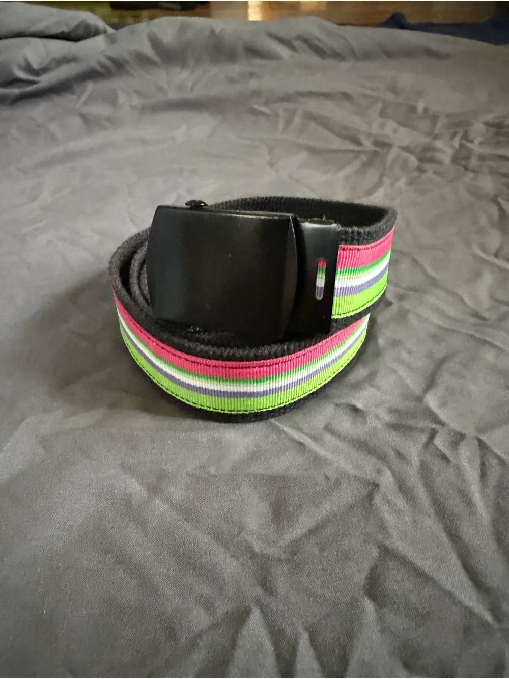 Black Belt with Neon Pink & Lime Green Stripes